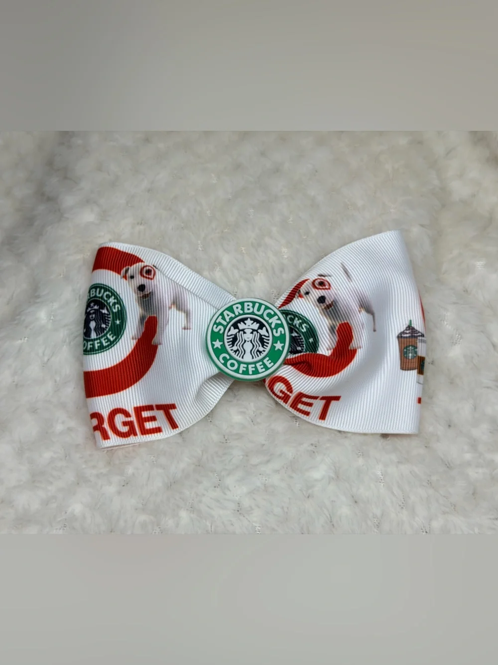 Starbucks White and Red Kids Hair Bow with Green Logo Accent